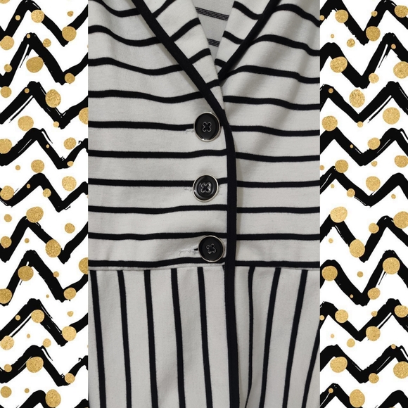 🖤Valerie Bertinelli Black & White Striped Button Up Blazer, Size Large - Picture 2 of 5